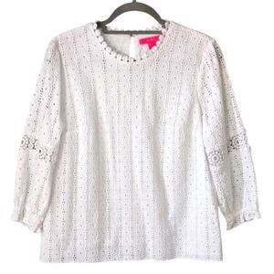 Lilly Pulitzer Women’s Jourdana Resort White Starburst Eyelet Lace Top Size 8